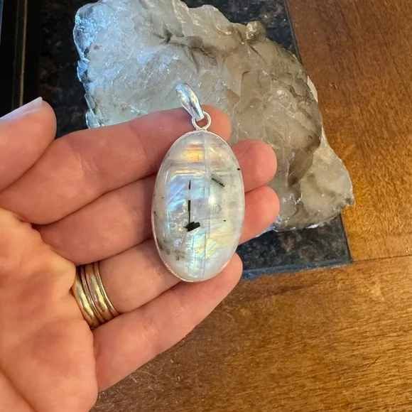๐For A๐ Colorful Flash Oval Rainbow Moonstone Pendant - Picture 8 of 16